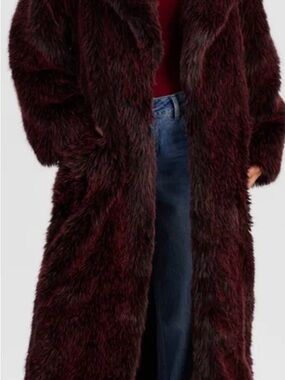 Alice and Olivia Long Faux Fur Coat (Black and Merlot) color different as shown
